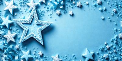 The primary subject of the image is a blue star with white stars surrounding it. The setting is a blue background, which creates a contrast with the white stars. The visual style is a combination of digital art and illustration, giving the image a unique and creative appearance. The dominant colors are blue and white, creating a calm and serene atmosphere.