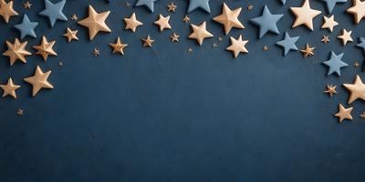 The primary subject of the image is a blue background with a pattern of stars. The setting is a wall, and the visual style appears to be a combination of a photo and digital art. The dominant colors are blue and white, creating a calm and serene atmosphere.