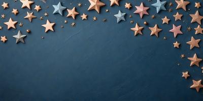 The primary subject of the image is a blue wall with a star pattern on it. The setting is a room with a blue background. The visual style is a combination of a photo and digital art, creating a unique and artistic representation of the star pattern. The colors and mood of the image are predominantly blue, giving it a calm and serene atmosphere.