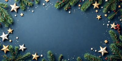 The primary subject of the image is a blue background with a star pattern. The setting is a Christmas-themed background, featuring a tree with stars and berries. The visual style is a combination of digital art and illustration, creating a festive and holiday-themed atmosphere. The colors are predominantly blue and white, with the stars adding a touch of red.