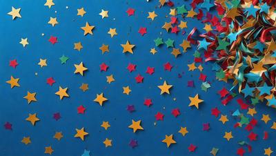 The primary subject of the image is a blue wall with a pattern of stars. The setting is a room with a blue background, and the visual style appears to be a combination of a photo and digital art. The dominant colors are blue and white, creating a calm and serene atmosphere.