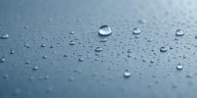 The primary subject of the image is a close-up of a wet surface, possibly a blue table or a wet floor. The setting is indoors, with a blue background. The visual style is a photo, capturing the details of the wet surface. The colors and mood of the image are predominantly blue, creating a calm and serene atmosphere.