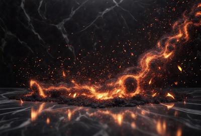 The primary subject of the image is a fire, which is burning with a bright orange flame. The fire is located in the center of the image, surrounded by a black background. The visual style of the image is a digital art, as it appears to be a digital illustration or drawing. The colors and mood of the image are dominated by the bright orange flame, which creates a warm and intense atmosphere.
