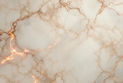The primary subject of the image is a marble surface with a pattern of light and dark streaks. The setting is a white marble wall, and the visual style is a close-up of the marble surface. The colors and mood of the image are predominantly white and gray, with the light streaks adding a touch of warmth to the overall atmosphere.