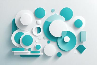 The primary subject of the image is a collection of white and blue circles arranged in various shapes and sizes. The setting is a white background, which provides a clean and minimalist appearance. The visual style is a combination of digital art and illustration, creating a unique and eye-catching design. The dominant colors are white and blue, which contribute to a calm and soothing atmosphere.
