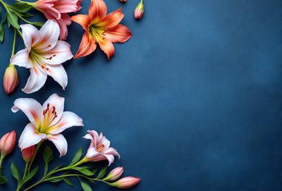 The primary subject of the image is a bouquet of flowers, which are arranged in a visually appealing manner. The flowers are placed on a blue surface, which adds a contrasting color to the scene. The visual style of the image is a close-up of the flowers, showcasing their details and beauty. The colors and mood of the image are predominantly pink and white, creating a sense of freshness and elegance.