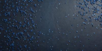The primary subject of the image is a blue surface, possibly a table or a wall, with a pattern of blue and white dots. The setting appears to be a room with a black background. The visual style of the image is a close-up of the blue surface, showcasing the intricate pattern of dots. The colors and mood of the image are predominantly blue and white, creating a calm and serene atmosphere.