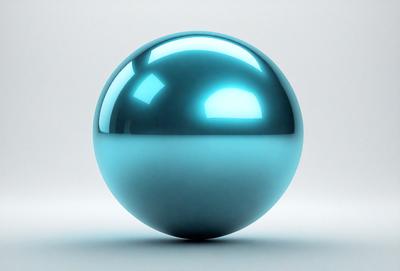 The primary subject of the image is a large, blue, round ball. The setting is a white background, which provides a clean and minimalist appearance. The visual style is a digital art, as the ball appears to be a 3D model or a computer-generated image. The colors and mood of the image are predominantly blue, giving it a calm and serene atmosphere.