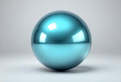 The primary subject of the image is a large, blue, round ball. The setting is a white background, which provides a clean and minimalist appearance. The visual style is a digital art, as the ball appears to be a 3D model or a computer-generated image. The colors and mood of the image are predominantly blue, giving it a calm and serene atmosphere.