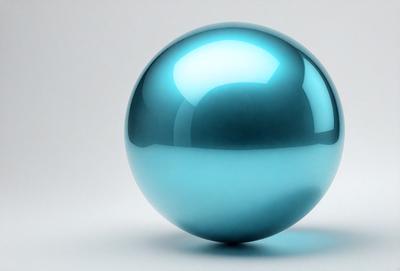 The primary subject of the image is a large, blue, round sphere. The setting is a white background, which provides a clean and minimalist appearance. The visual style is a photo, showcasing the sphere's unique color and shape. The colors and mood of the image are predominantly blue, creating a calm and serene atmosphere.