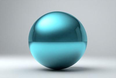 The primary subject of the image is a large, blue, round ball. The setting is a white background, which provides a clean and minimalist appearance. The visual style is a digital art, as the ball appears to be a 3D model or a computer-generated image. The colors and mood of the image are predominantly blue, giving it a calm and serene atmosphere.