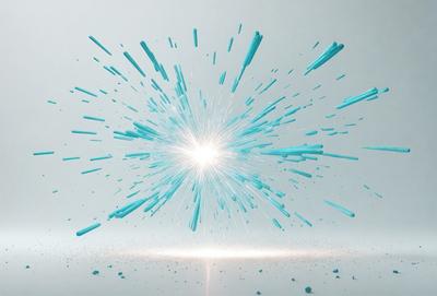 The primary subject of the image is a bright blue light, which appears to be a lightning bolt or a spark. The light is surrounded by a blue and white background, creating a visually striking scene. The visual style of the image is a combination of photo and digital art, as it captures the light's movement and intensity. The colors and mood of the image are predominantly blue and white, with a sense of energy and dynamism.