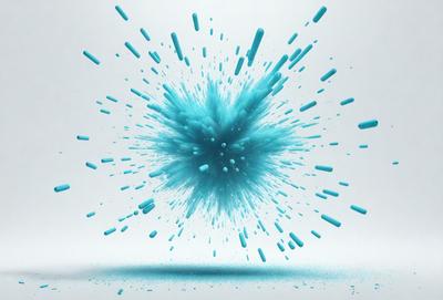 The primary subject of the image is a blue, swirling, and splashing pattern. The setting is a white background, which provides a clean and minimalist appearance. The visual style is a combination of digital art and illustration, creating a dynamic and eye-catching design. The dominant colors are blue and white, giving the image a calming and soothing atmosphere.