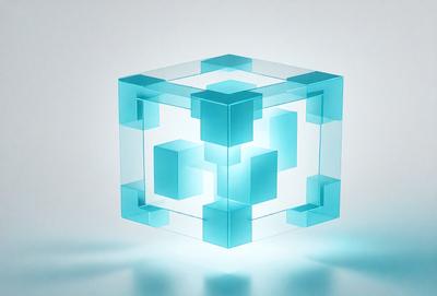 The primary subject of the image is a blue, three-dimensional, geometric shape, which appears to be a cube or a similar structure. The setting is a white background, which provides a clean and minimalist appearance. The visual style of the image is a combination of digital art and illustration, as the geometric shape is rendered in a vibrant blue color. The overall atmosphere of the image is modern and visually appealing, with the blue geometric shape standing out against the white background.