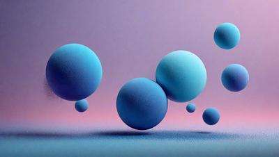 The primary subject of the image is a group of three blue spheres, each with a slightly different shape and size. They are floating in a purple background, giving the scene a sense of depth and contrast. The visual style of the image is digital art, as the spheres are rendered in a smooth and detailed manner. The colors and mood of the image are predominantly blue and purple, creating a calm and serene atmosphere.