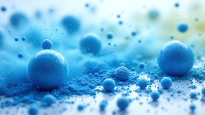 The primary subject of the image is a blue background with a pattern of blue and white spheres. The setting appears to be a white surface, possibly a table or a wall. The visual style of the image is a combination of digital art and illustration, creating a unique and eye-catching design. The dominant colors in the image are blue and white, giving it a calm and soothing atmosphere.