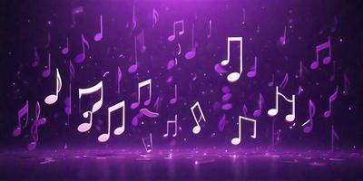 The primary subject of the image is a purple background with a pattern of music notes, including both musical notes and sheet music symbols. The setting is a purple background, which creates a unique and visually appealing environment. The visual style of the image is a combination of digital art and illustration, as the notes are arranged in a visually interesting manner. The colors and mood of the image are predominantly purple, which gives it a calm and soothing atmosphere.
