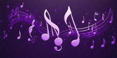 The primary subject of the image is a purple music note with a white outline. The setting is a purple background, which creates a unique and visually appealing contrast with the music note. The visual style is a combination of digital art and illustration, giving the image a modern and creative appearance. The colors and mood of the image are predominantly purple, which adds a sense of calmness and sophistication to the overall atmosphere.