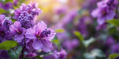 The primary subject of the image is a purple flower with a pink center, surrounded by a purple background. The visual style of the image is a close-up of the flower, showcasing its details. The colors and mood of the image are predominantly purple, creating a calm and serene atmosphere.