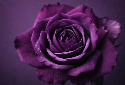 Purple rose with drops of water on it.
