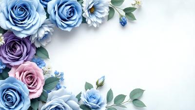 The primary subject of the image is a bouquet of blue and white flowers. The flowers are arranged in a visually appealing manner, creating a sense of beauty and elegance. The setting is a white wall, which serves as a clean and uncluttered backdrop for the flowers. The visual style of the image is a combination of photo and digital art, as it captures the natural beauty of the flowers while also showcasing the artist's skill in arranging and composing the scene. The colors and mood of