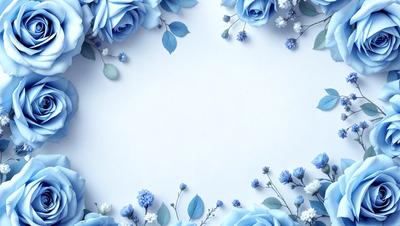 The primary subject of the image is a white background with blue flowers and green leaves. The flowers are arranged in a circular pattern, creating a visually appealing and harmonious composition. The setting appears to be a studio or a controlled environment, as the flowers are neatly placed on the white background. The visual style of the image is a combination of digital art and illustration, as the flowers and leaves are carefully crafted and arranged to create a realistic and aesthetically pleasing scene. The dominant colors in the image are
