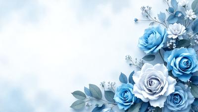 The primary subject of the image is a bouquet of blue roses. The setting is a cloudy sky, which serves as the backdrop for the flowers. The visual style is a combination of photo and digital art, creating a realistic yet artistic representation of the flowers. The dominant colors are blue and white, giving the image a serene and calming atmosphere.