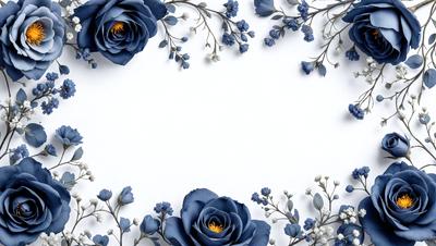 The primary subject of the image is a bouquet of blue flowers, which are the main objects in the scene. The flowers are arranged in a visually appealing manner, creating a sense of beauty and elegance. The setting is a white wall, which serves as a clean and uncluttered backdrop for the flowers. The visual style of the image is a combination of photo and digital art, as it appears to be a close-up of the flowers, yet the overall atmosphere is one of serenity and tranquility.