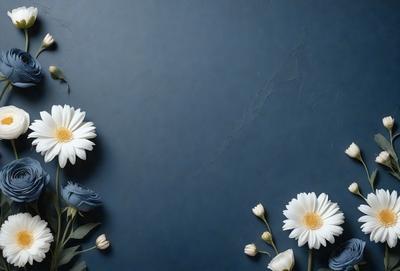 The primary subject of the image is a bouquet of white flowers, which are arranged in a vase. The setting is a blue wall, which serves as the backdrop for the flowers. The visual style of the image is a photo, capturing the beauty of the white flowers against the blue wall. The colors and mood of the image are predominantly white and blue, creating a serene and calming atmosphere.