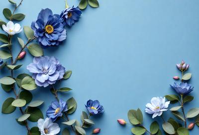The primary subject of the image is a bouquet of blue flowers, which are arranged in a vase. The flowers are placed against a blue background, creating a visually appealing contrast. The visual style of the image is a photo, capturing the beauty of the flowers in their natural setting. The colors and mood of the image are predominantly blue, giving it a calm and serene atmosphere.