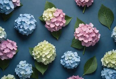 The primary subject of the image is a group of flowers, specifically pink and blue hibiscus flowers, arranged in a visually appealing manner. The flowers are placed on a blue background, which adds a contrasting and vibrant touch to the scene. The visual style of the image is a combination of photo and digital art, creating a realistic yet artistic representation of the flowers. The dominant colors in the image are pink and blue, which evoke a sense of freshness and tranquility.