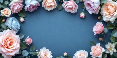 The primary subject of the image is a bouquet of pink and white flowers. The flowers are arranged in a circle, creating a visually appealing and harmonious composition. The setting is a blue background, which provides a contrasting and complementary color to the flowers. The visual style of the image is a close-up of the flowers, allowing the viewer to appreciate the details and beauty of the bouquet. The colors and mood of the image are predominantly pink and white, which evoke feelings of love