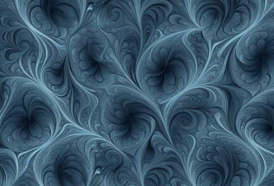 The primary subject of the image is a blue and white patterned fabric, which appears to be a textile or a piece of artwork. The setting is a blue background, which complements the blue and white pattern. The visual style is a combination of digital art and illustration, creating a unique and intricate design. The colors and mood of the image are predominantly blue and white, giving it a calm and serene atmosphere.