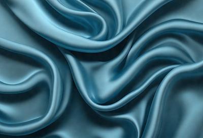 The primary subject of the image is a blue fabric, which appears to be a piece of silk. The setting is a blue background, which complements the blue fabric. The visual style is a close-up of the fabric, showcasing its texture and details. The colors and mood of the image are predominantly blue, creating a calm and serene atmosphere.