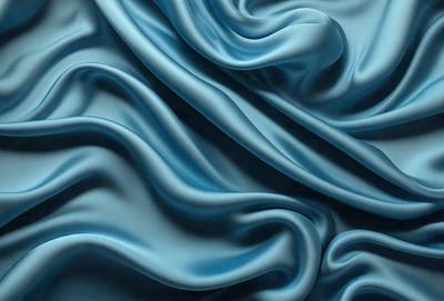 The primary subject of the image is a blue fabric, which appears to be a piece of silk. The setting is a blue background, which complements the blue fabric. The visual style is a close-up of the fabric, showcasing its texture and details. The colors and mood of the image are predominantly blue, creating a calm and serene atmosphere.