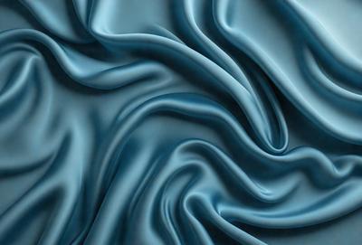 The primary subject of the image is a blue fabric, which appears to be a piece of silk. The setting is a close-up of the fabric, showcasing its texture and pattern. The visual style is a detailed, up-close representation of the fabric. The colors and mood of the image are predominantly blue, creating a calm and serene atmosphere.