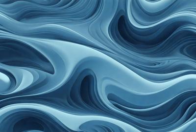 The primary subject of the image is a blue and white ocean wave. The setting is a blue ocean, and the visual style is a digital art or illustration. The dominant colors are blue and white, creating a calm and serene atmosphere.