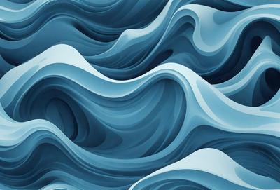 The primary subject of the image is a blue ocean with waves. The setting is a vast body of water, and the visual style is a digital art or illustration. The dominant colors are blue and white, creating a serene and calming atmosphere.
