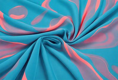 The primary subject of the image is a blue and pink striped fabric. The setting is a room with a blue and pink background. The visual style is a digital art or illustration, creating a vibrant and colorful atmosphere. The dominant colors are blue and pink, with the blue fabric featuring a pattern of pink stripes.