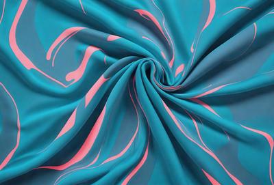 The primary subject of the image is a blue and pink swirl pattern, which is the main focus of the image. The setting is a blue and pink fabric, which serves as the backdrop for the swirl pattern. The visual style of the image is a close-up of the swirl pattern, showcasing the intricate details of the design. The colors and mood of the image are vibrant and lively, with the blue and pink hues creating a sense of energy and movement.