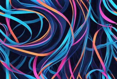 The primary subject of the image is a colorful, swirling pattern of blue, orange, and pink hues. The setting is a dark background, which contrasts with the vibrant colors of the pattern. The visual style appears to be a digital art or illustration, as the colors and patterns are intricately detailed. The overall atmosphere of the image is lively and energetic, with the swirling pattern evoking a sense of movement and dynamism.