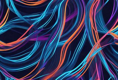 The primary subject of the image is a vibrant, colorful, and abstract design featuring a mix of blue, orange, and purple hues. The setting is a black background, which contrasts with the bright colors of the design. The visual style appears to be a combination of digital art and illustration, creating a dynamic and eye-catching pattern. The overall atmosphere is energetic and lively, with the colors and patterns evoking a sense of movement and creativity.