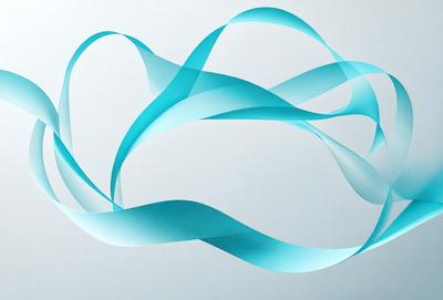 The primary subject of the image is a blue, curved, and swirling pattern. The setting is a white background, which provides a clean and minimalist appearance. The visual style is a digital art or illustration, as the pattern is intricate and detailed. The dominant colors are blue and white, creating a calm and soothing atmosphere.
