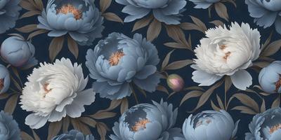 The primary subject of the image is a close-up of a blue flower with a yellow center, surrounded by other blue flowers. The setting is a blue background, which adds to the overall mood of the image. The visual style is a combination of digital art and illustration, creating a vibrant and detailed representation of the flowers. The dominant colors are blue and yellow, with the blue flowers and the blue background creating a calming and serene atmosphere.
