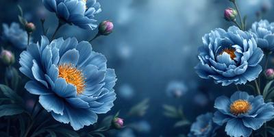 Primary subject: Flowers
Setting/background: Blue background
Visual style: Digital art
Colors and mood: Blue and purple flowers, creating a serene and calming atmosphere.