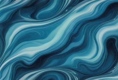 The primary subject of the image is a blue and white ocean wave. The setting is the ocean, with the wave being the main focus of the image. The visual style is a digital art or illustration, as the wave is depicted in a detailed and artistic manner. The dominant colors are blue and white, creating a serene and calming atmosphere.