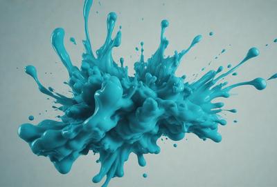 The primary subject of the image is a blue splash of paint, which appears to be a digital art or illustration. The setting is a white background, and the visual style is a close-up of the blue splash. The dominant colors in the image are blue and white, creating a calm and serene atmosphere.