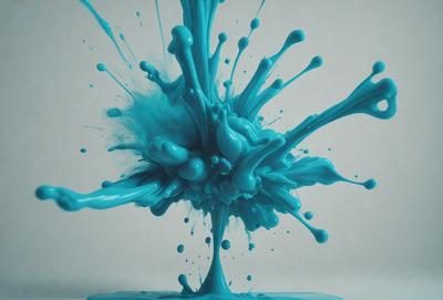 The primary subject of the image is a blue, swirling, and splashing mass of paint, which appears to be a painting or a digital artwork. The setting is a white background, which provides a clean and uncluttered environment for the artwork. The visual style is a mix of digital art and painting, creating a unique and dynamic composition. The dominant colors are blue and white, which contribute to a calming and serene atmosphere.