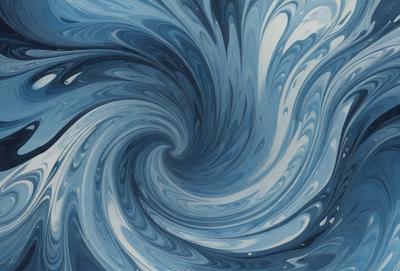 The primary subject of the image is a blue spiral, which appears to be a painting or a digital artwork. The setting is a blue background, and the visual style suggests that it is a digital artwork. The dominant colors in the image are blue and white, creating a calm and serene atmosphere.