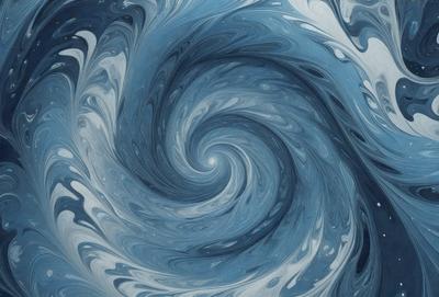The primary subject of the image is a spiral pattern, which is a blue and white swirl. The setting is a blue and white background, and the visual style appears to be a digital art or illustration. The dominant colors in the image are blue and white, creating a calm and soothing atmosphere.